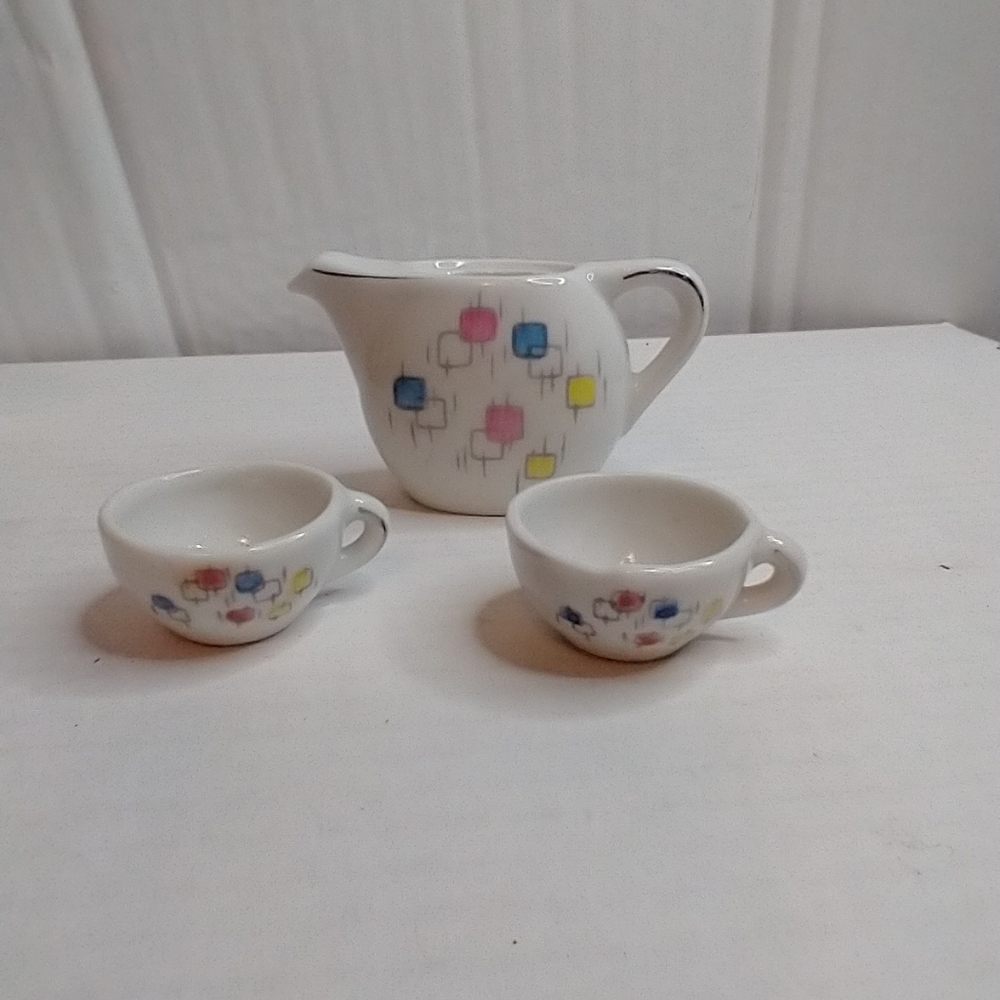 Partial set of a vintage Sonsco China toy tea set. Only 3 pcs. Teapot, no lid, 2